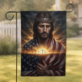 Jesus Christ Crown of Thorns American Flag - Religious Home Decor Gift for Believers Garden Flag