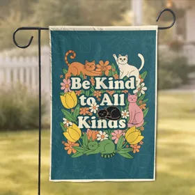 1970s Cats Floral 'Be Kind To All Kinds' - Home Decor Gift for Cat Lover Garden Flag