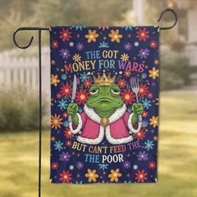 Grumpy Frog King Floral Crown Robe - Social Justice Activism Home Decor Garden Flag