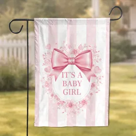 Pink Satin Bow It's a Baby Girl Floral Hearts - Baby Shower Gift Garden Flag