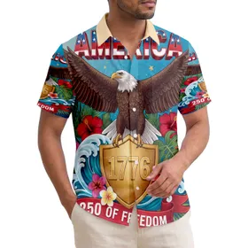 Bald Eagle America Flag Tropical Flowers - Independence Day Freedom Celebration Gift Hawaiian Shirt