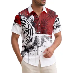 Tiger Head Tropical Leaves - Wildlife Lover Island Vacation Gift Hawaiian Shirt