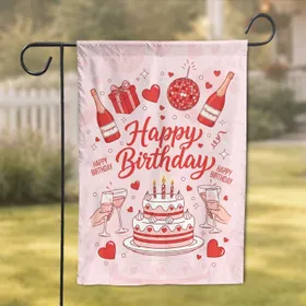 Happy Birthday Cake Champagne Disco Ball - Birthday Party Celebration Gift Garden Flag