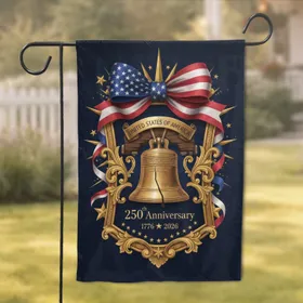Liberty Bell American Flag Bow - USA 250th Anniversary 1776-2026 Garden Flag