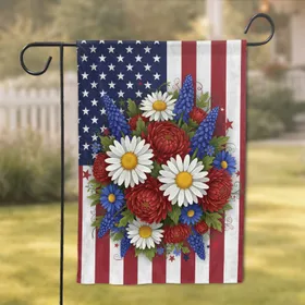 American Flag Floral Bouquet - Independence Day Home Decor Garden Flag