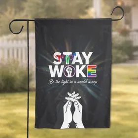 STAY WOKE Text Uterus Transgender Fist Interlocked Hands - Social Justice Activism Gift Garden Flag