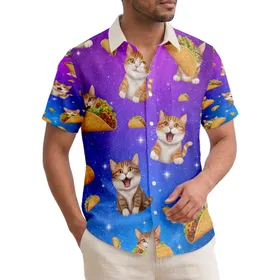 Cats Bursting Crispy Tacos Golden Brown Cosmic Blue Purple Stardust - Cat Lover Gift Hawaiian Shirt