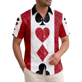 Spade Heart Diamond Club Card Suit Symbols Polynesian Hibiscus - Lifestyle Gift Hawaiian Shirt
