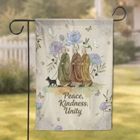 Buddhist Monks Dog Lotus Olive Doves - Meditative Home Decor Gift For Peace Lover Garden Flag