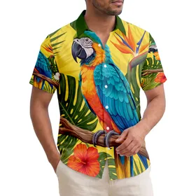Blue Gold Macaw Parrot Tropical Flowers Foliage - Wildlife Lover Gift Hawaiian Shirt
