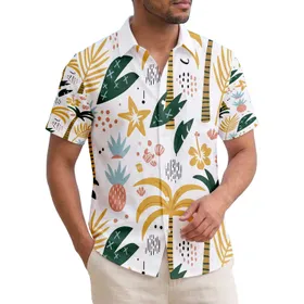 Palm Trees Pineapples Tropical Flowers Abstract Leaves - Tropical Vacation Gift for Beach Life Hawaiian Shirt