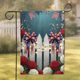 Patriotic Bows Picket Fence Bunting Lights Independence Day Home Decor Garden Flag