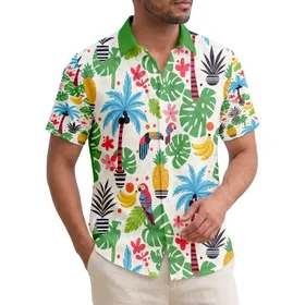 Palm Tree Banana Pineapple Toucan Tropical Vacation Gift for Travelers Hawaiian Shirt