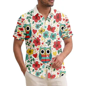 Cartoon Owls Tropical Flowers - Everyday Home Decor Gift for Owl Lover Hawaiian Shirt