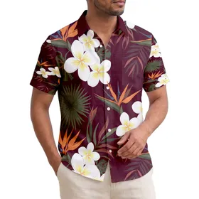 Plumeria Bird-of-Paradise Palm Frond Botanical Tropical Floral Lifestyle Gift Hawaiian Shirt