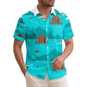 Surfers Swimmers Beach Huts Palm Trees - Tropical Lifestyle Gift for Beach Lovers Hawaiian Shirt