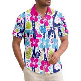Four-Petal Tropical Flowers Leaf Fronds Abstract Shapes - Summer Getaway Gift Hawaiian Shirt