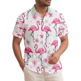Tropical Pink Flamingos Heart Shape - Home Decor and Wildlife Lover Gift for Bird Enthusiasts Hawaiian Shirt