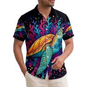 Majestic Sea Turtle Orange Scales Blue Coral - Tropical Ocean Lover Gift Hawaiian Shirt