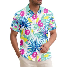 Tropical Palm Fronds Leaves Hot Pink Yellow Turquoise Brushstrokes - Vacation Home Decor Gift Hawaiian Shirt