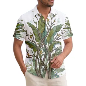 Gnarled Tree Stalks Tropical Foliage Golden Berries Flowering Plants Botanical Home Decor Gift Hawaiian Shirt