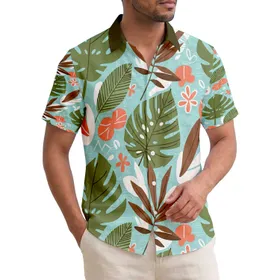 Tropical Broad Green Slender Brown Patterned Leaves Organic Shapes - Beach Lover Gift Hawaiian Shirt