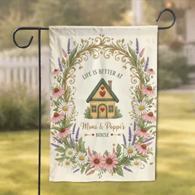 Mimi & Poppi's Custom Title Cottage House Botanical Frame - Home Decor Gift for Grandparents Garden Flag