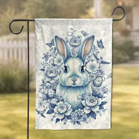 Rabbit Chinoiserie Peony Rose Butterfly Bird Easter Egg Spring Home Decor Gift Garden Flag