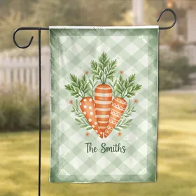 Polka Dot Striped Scalloped Carrots Custom Family Name Rustic Flowers Sage Green - Home Decor Gift Garden Flag