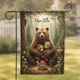 Grizzly Papa Bear Cubs Forest - Family Love Home Decor Gift for Dad Garden Flag