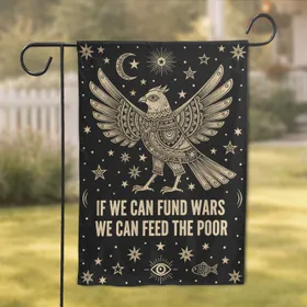 Folk Art Bird Sun Moon Star All Seeing Eye - Fund Wars Feed Poor - Home Decor Gift Garden Flag
