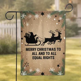 Santa Claus Reindeer Sleigh 'Merry Christmas Equal Rights' Snowflakes Pine Christmas Gift Garden Flag