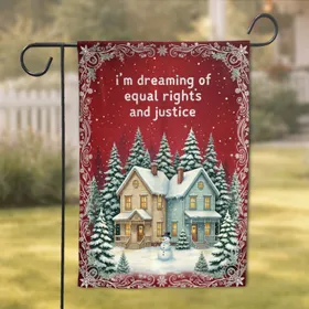 Victorian Houses Snowman Winter - 'Equal Rights Justice' Holiday Advocacy Gift Garden Flag