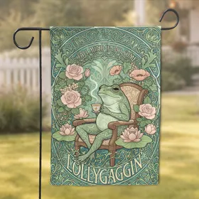 Frog Lollygaggin' Teacup Armchair Roses Lotus - Art Nouveau Home Decor Gift Garden Flag