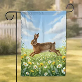 Majestic Leaping Brown Rabbit Meadow Wildflowers - Wildlife Lover Home Decor Gift Garden Flag