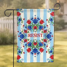 Resist Floral Crest Butterflies Stars - Activist Home Decor Gift for Advocates Garden Flag