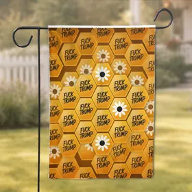 Bold Fuck Trump Text White Daisy Golden Amber Honeycomb - Home Decor Gift Garden Flag
