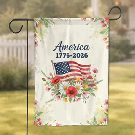America 1776-2026 Flag Wildflowers - USA 250th Anniversary Independence Day Gift for Fathers Garden Flag