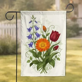 Bellflower Calendula Tulip Floral Arrangement - Nature Home Decor Gift Garden Flag