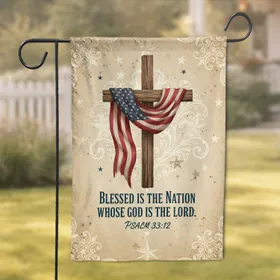 Blessed Is The Nation Cross American Flag - Faith Home Decor Gift Garden Flag