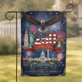American Flag 250 Numbers Bald Eagle Statue Liberty - USA 250th Anniversary Garden Flag
