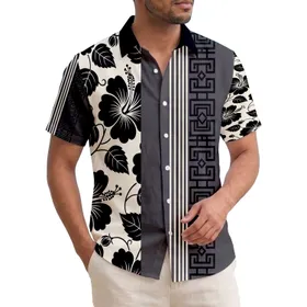 Black Hibiscus Floral Tribal Geometric - Tropical Home Decor Gift for Island Lover Hawaiian Shirt