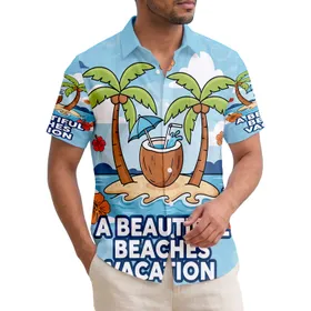 'A Beautiful Beaches Vacation' Coconut Drink Palm Trees - Tropical Travel Gift Hawaiian Shirt