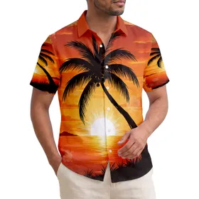 Black Palm Tree Sunset Ocean Hibiscus Flowers - Coastal Home Decor Gift Hawaiian Shirt