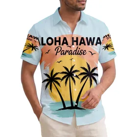 ALOHA HAWAII Paradise Palm Trees Sun Scene - Island Vacation Home Decor Gift Hawaiian Shirt