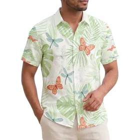 Broad Palm Fronds Detailed Leaves Tropical Butterflies Dragonflies - Relaxed Lifestyle Gift Hawaiian Shirt