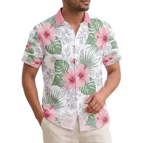 Blush Pink Tropical Flowers Sage Green Foliage Dark Charcoal Botanical Sprigs - Home Decor Gift Hawaiian Shirt