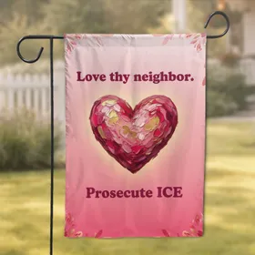 Magenta Crimson Gold Textured Heart Love Thy Neighbor Prosecute ICE - Social Justice Home Decor Garden Flag