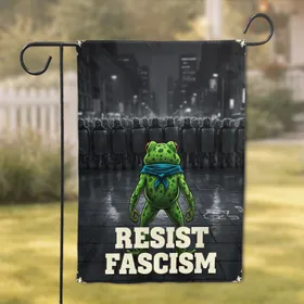 Resist Fascism Frog Mascot & Riot Police Standoff - Social Justice Activism Decor Garden Flag