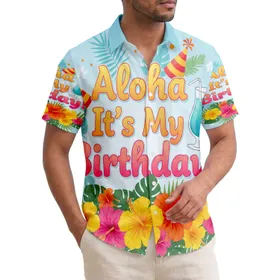 Aloha It's My Birthday! Festive Tropical Hibiscus Flower Cocktail Birthday Party Hawaiian Shirt
